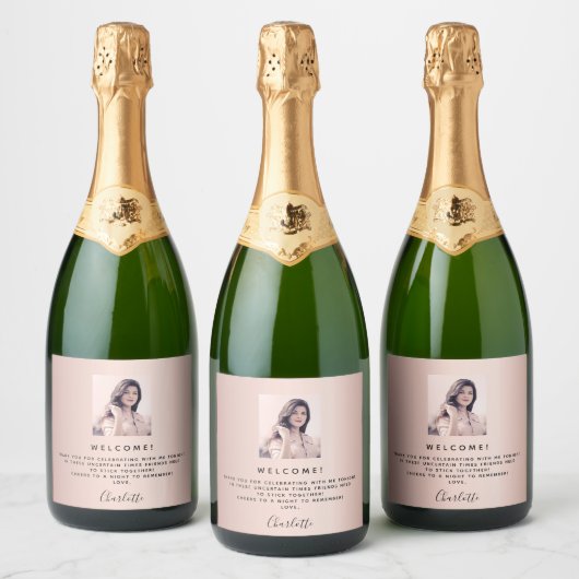 Birthday foto roos goudroze welkom in  sparkling wijnetiket (Flessen)