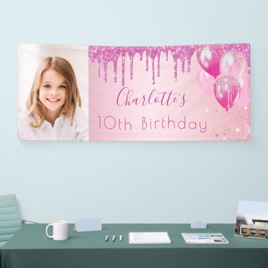 Birthday foto roze glitter monogram banner (Beurs)