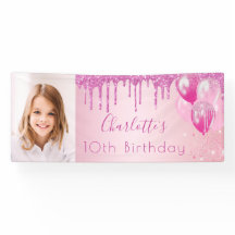 Birthday foto roze glitter monogram banner