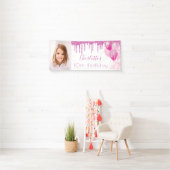 Birthday foto roze glitter white monogram girl spandoek (Insitu)