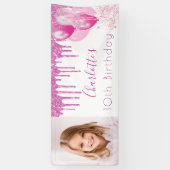 Birthday foto roze glitter white monogram girl spandoek (Verticaal)
