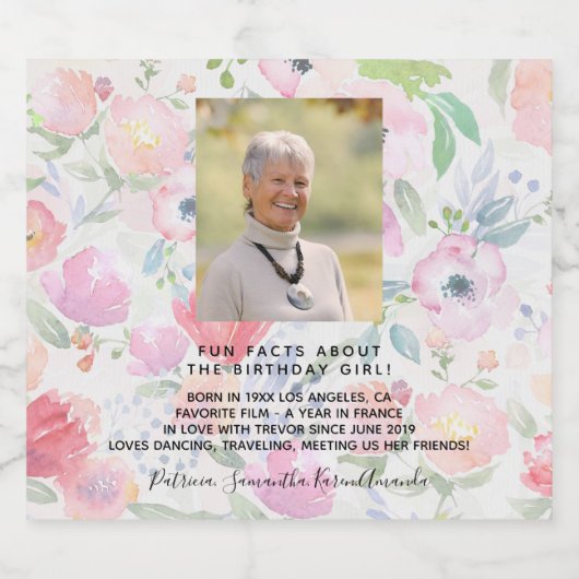 Birthday foto roze roze leuke feiten bio vrouw sparkling wijnetiket (Enkel label)