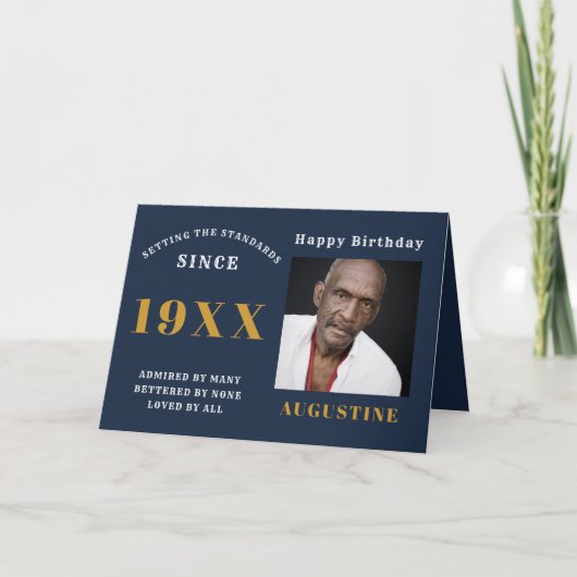Birthday Foto Sjabloon Typografie Naam Blue Gold (Voorkant)