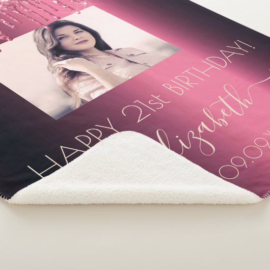 Birthday foto van burgundy glitter roze meisje sherpa deken (3/4)