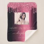Birthday foto van burgundy glitter roze meisje sherpa deken (Voorkant)