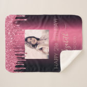 Birthday foto van burgundy glitter roze meisje sherpa deken (Voorkant (horizontaal))
