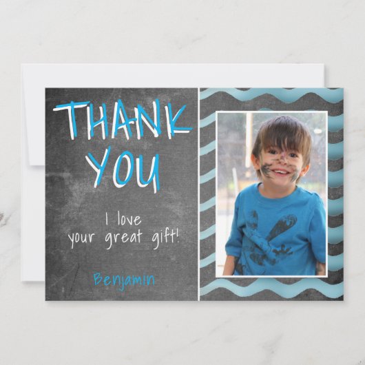 Birthday Foto van Cute Blue Chalkboard Bedankkaart (Voorkant)