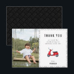 Birthday Foto van Red Retro Scooter Theme Bedankkaart<br><div class="desc">Cute waterverf red retro scooter thema,  verjaardagsfeestje platte foto bedankt je kaart.</div>