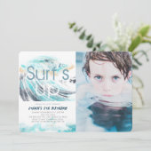 Birthday Foto van surf Up Blue Wave Surfing Kaart (Staand voorkant)