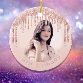 Birthday foto wazig roze roze roodbruine glitter keramisch ornament
