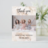 Birthday foto white floral elegant bedankkaart (Staand voorkant)