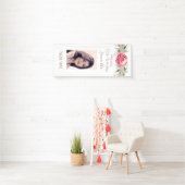 Birthday foto witte rozen goud glitter floral spandoek (Insitu)