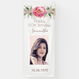 Birthday foto witte rozen goud glitter floral spandoek