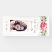 Birthday foto witte rozen goud glitter floral spandoek (Horizontaal)