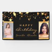 Birthday foto zwarte gouden sterren twee bevriende spandoek (Horizontaal)