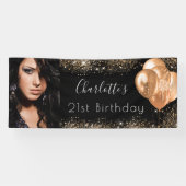 Birthday foto zwarte goudglitter stofnaamscript spandoek (Horizontaal)