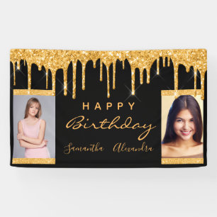 Birthday foto zwarte goudzangeres vrienden tweelin spandoek