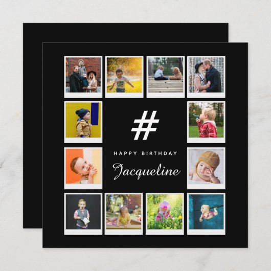 Birthday Fotocollage Sjabloon Elke pagina Naam zwa (Voorkant / Achterkant)