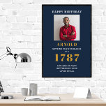 Birthday Fotosjabloon Elegant Chic Blue Gold Pos Poster<br><div class="desc">Voor hen die hun verjaardagsfeest vieren,  hebben we het ideale verjaardagsposter. Het ontwerp is eenvoudig en toch elegant. Pas gemakkelijk de foto plus tekst aan gebruikend de verstrekte sjabloon. Een deel van het het plaatsen normenwaaier van kaarten,  partijleveringen en giften.</div>