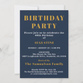 Birthday Fototemplate Elegant Chic Blue Gold Kaart (Achterkant)