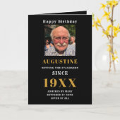 Birthday Fototemplate Naam zwart Gold Elk jaar Kaart (Gele Bloem)