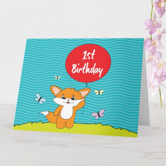 Birthday Fox - 1e verjaardag Kaart (Orchidee)