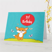 Birthday Fox - 1e verjaardag Kaart (Gele Bloem)