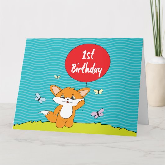 Birthday Fox - 1e verjaardag Kaart (Voorkant)