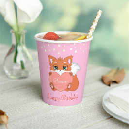 Birthday Fox and Flowers on Light Pink Papieren Bekers