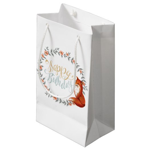 Birthday Fox Wreath Klein Cadeauzakje (Voorkant Gekanteld)