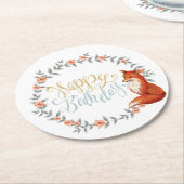 Birthday Fox Wreath Ronde Kartonnen Onderzetter (Gebogen)