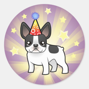 Birthday French Bulldog Ronde Sticker
