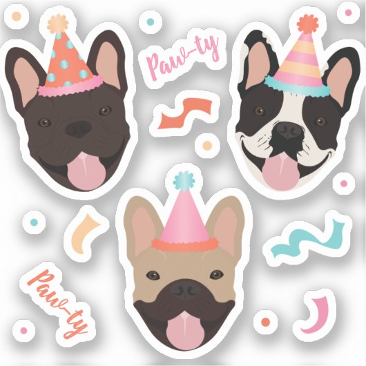 Birthday French Bulldogs Confetti Sticker (Voorkant)