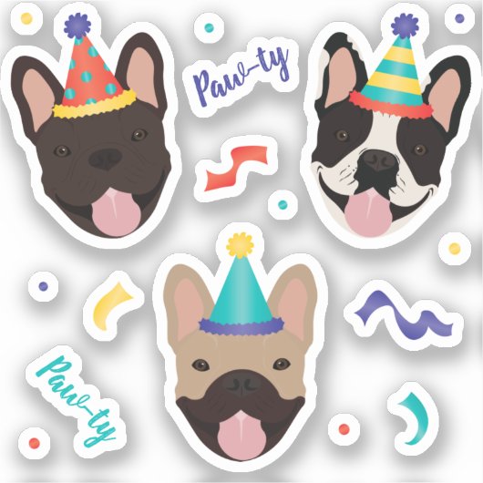 Birthday French Bulldogs Confetti Sticker (Voorkant)