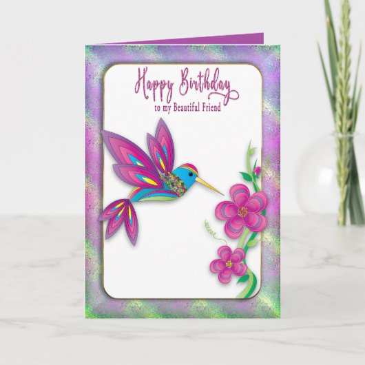 Birthday Friend Abstracte kleurvochtige Hummingbir Kaart (Voorkant)