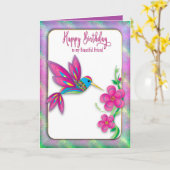 Birthday Friend Abstracte kleurvochtige Hummingbir Kaart (Gele Bloem)