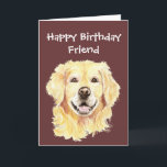 Birthday Friend Golden Retriever Dog Kaart<br><div class="desc">Birthday Friend Card to Customize,  Waterverf Golden Retriever Dog,  pet</div>