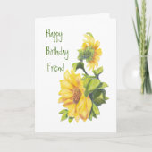Birthday Friend Watercolor Sunflowers, Floral Kaart (Voorkant)