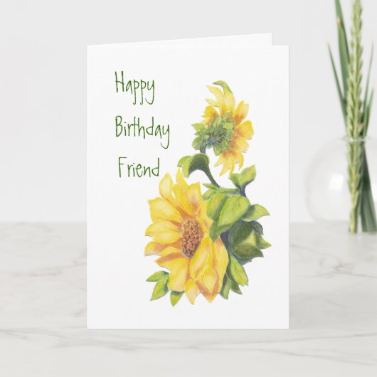 Birthday Friend Watercolor Sunflowers, Floral Kaart (Voorkant)