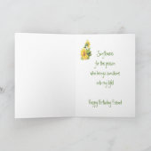 Birthday Friend Watercolor Sunflowers, Floral Kaart (Binnen)