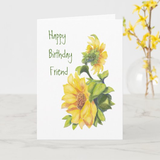 Birthday Friend Watercolor Sunflowers, Floral Kaart (Gele Bloem)