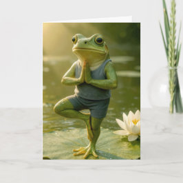 Birthday Frog In a Yoga Tree Pose Kaart