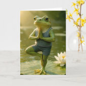 Birthday Frog In a Yoga Tree Pose Kaart (Gele Bloem)