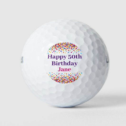 Birthday Fun Colorful Confetti Add Name Age Golfballen (Voorkant)