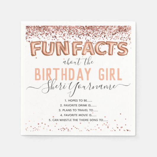 Birthday Fun Facts ballontekst Glitter Girly Napk Servet (Voorkant)