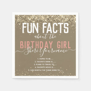 Birthday Fun Facts Gold Glitter Girl Napkin Servet