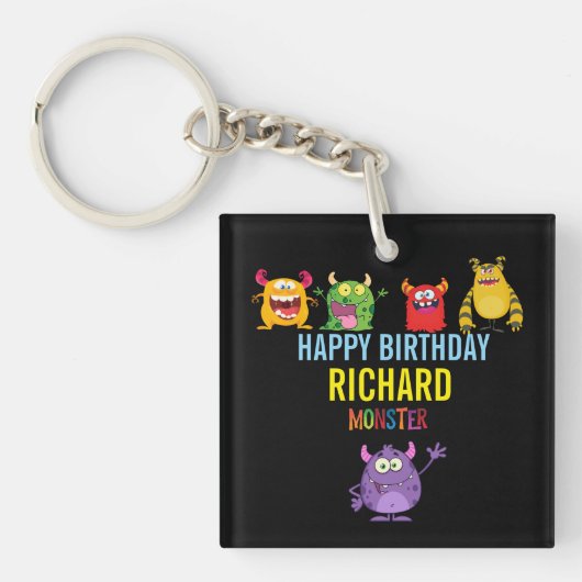 Birthday FUN Monsters kids cute Sleutelhanger (voorkant)
