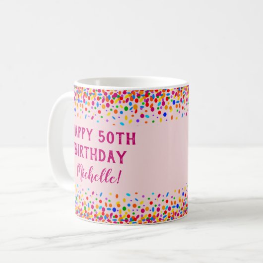 Birthday Fun Pink Colorful Confetti Koffiemok (Voorkant links)