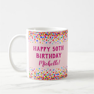 Birthday Fun Pink Colorful Confetti Koffiemok
