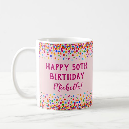 Birthday Fun Pink Colorful Confetti Koffiemok (Links)